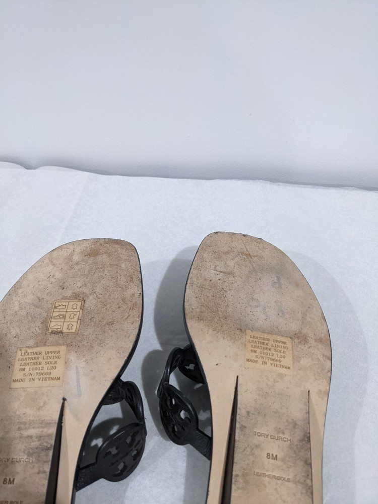 Tory Burch Black Leather Tiny Miller Sandals Size 8M - Picture 10 of 10